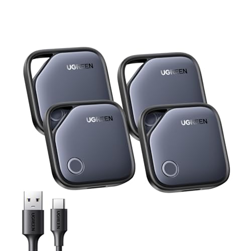 UGREEN 4Pack FineTrack Smart Finder Compatible with Apple Find My (iOS Only) 1-Year USB-C Rechargeable Bluetooth Tracker Tags, Item Finder Smart Tag for Key Luggage Passport