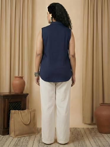 Image of Women Plus Size Sleeveless Button Down Shirt Polyester Formal Office Casual Wear Classic Fit Professional Shirt
