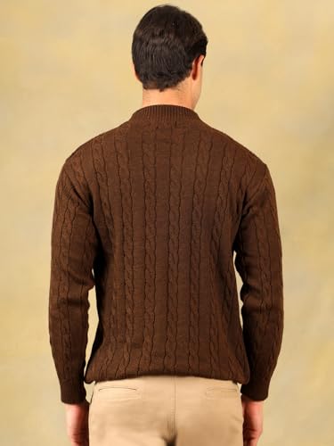 Image of Kvetoo Men's High Neck Cable Knit Sweater | Winter Pullover | Warm Wool Blend |Casual Full Sleeve Sweater for Men | Stylish Ribbed Neck Slim Fit Winterwear