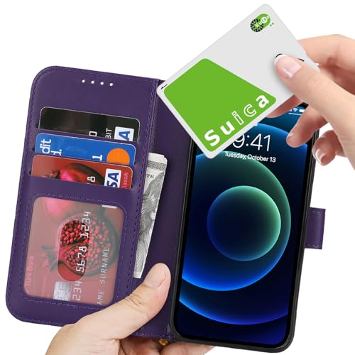 Image of for iPhone 13 Mini Case Wallet with Card Holder,for iPhone 13 Mini Wallet Case for Women Men,PU Leather Shockproof Magnetic Buckle Stand Flip Phone Case-Purple
