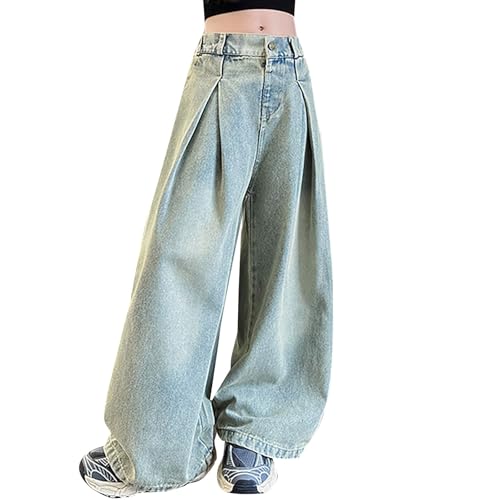 Baggy Blue Jeans for Girls Wide Leg Elastic High Waisted Denim Pants Cute Autumn Trousers Y2k Jeans Streetwear Fashion