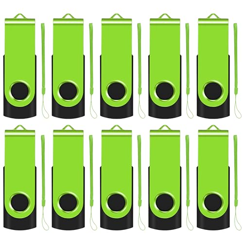 EASTBULL USB Stick 4GB 10 Stück USB-Sticks 2.0 Drehbar Speichersticks Drive Flash Laufwerk mit 10 Stück Seil Grün
