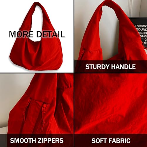 Slouchy Tote Bag Nylon Solid Pleated Handbag Large Hobo Bags for Women Multipockets Crescent Shoulder Bag4
