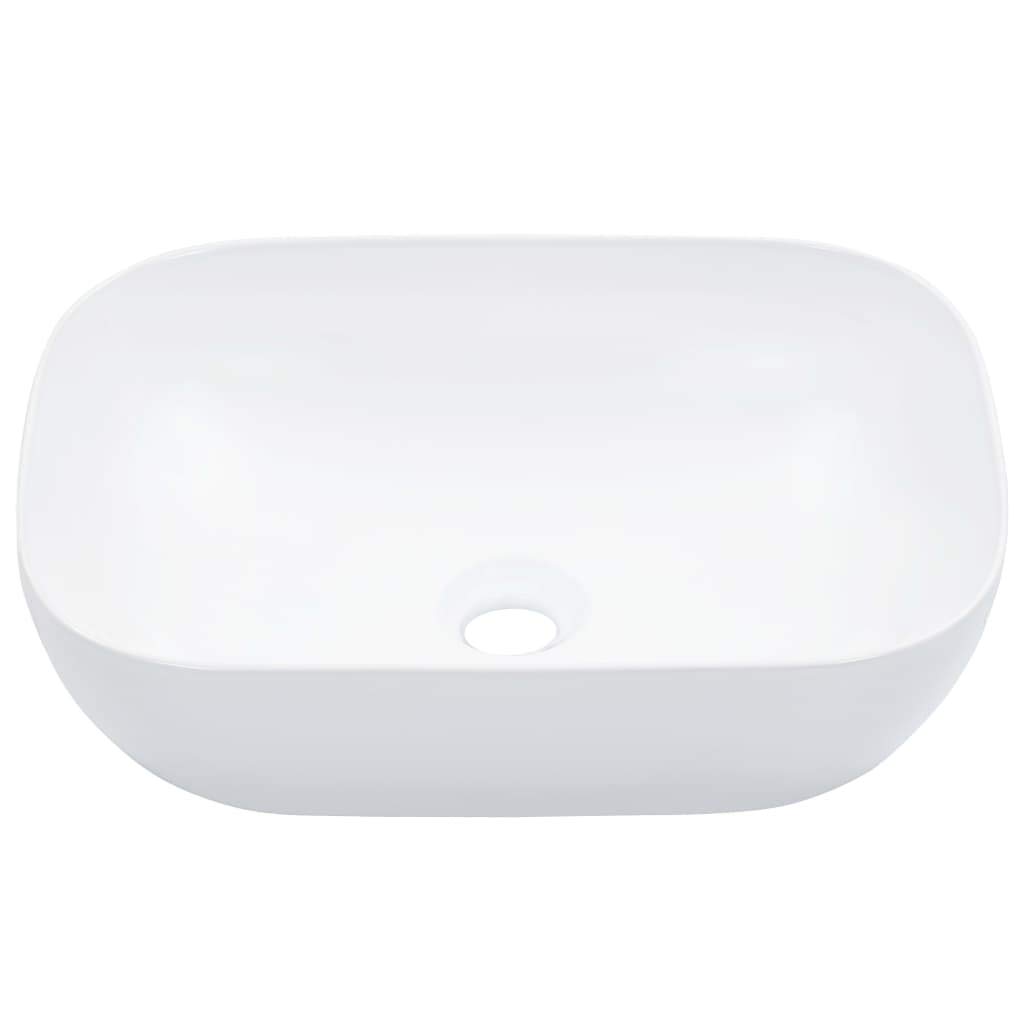 Lavabo de cerámica 45,5 x 32 x 13 cm, color blanco, diseño moderno para invitados, pequeño baño