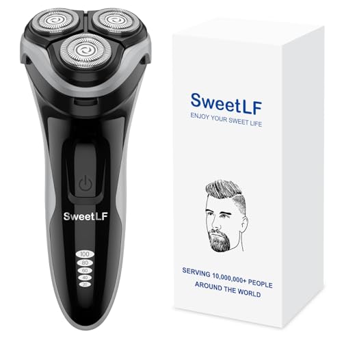Image of SweetLF Men's Electric Razor - 120 min runtime, 1-Hour Fast Charge, IPX7 Fully Waterproof, Wet & Dry Rotary Shaver with pop-up Trimmer, Type-C Rechargeable