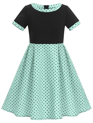 ODIZLI Kids Girls 1950s Retro Vintage Dress Short Sleeve Polka Dot Swing Dress and Headband Party Dresses2