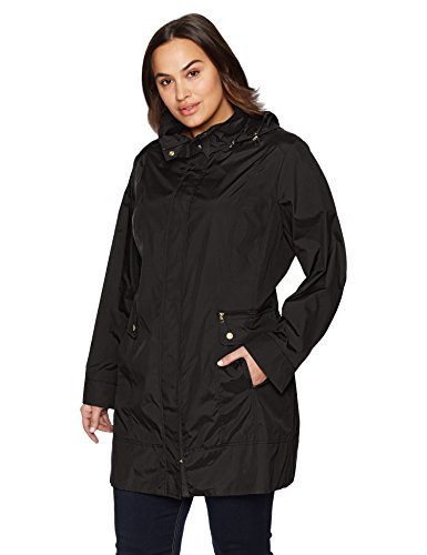 Cole Haan Women's Single Breasted Travel Packable Rain Jacket, BLACK, 2X
