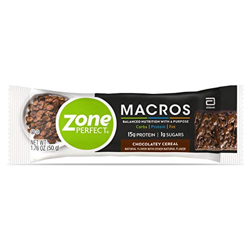 Zone Perfect Macros Protein Bars, with 15g Protein, 1g Sugars, and 18 Vitamins & Minerals, Chocolatey Cereal, 20 Count