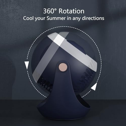 Przenośny akumulator stołowy z lampką nocną, ultra cichy oscylacyjny obieg powietrza 360°, kompaktowy wentylator biurkowy do dużych przestrzeni