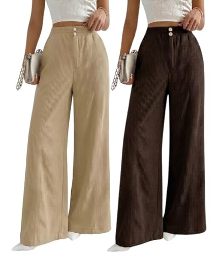 Image of SMOWKLY Authentics Women's Trendy Casual Corduroy Stretchable Baggy Loose Korean Trouser with Pockets || High Rise Elastic Waist Going Out Lounge Pants || Wide Leg Summer Pants for Woman