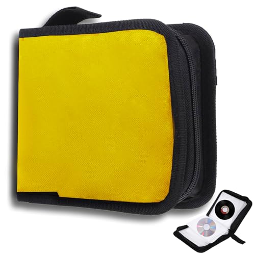 qhklew CD Tasche für 40 Disc, CD DVD Discs Aufbewahrungstasche, mit Reißverschluss Oxford Handtaschen, Mappe zur Aufbewahrung, Platzsparend für Auto und Zuhause (Gelb)