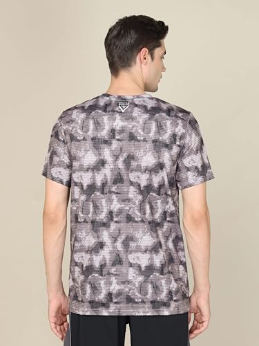 Image of TECHNOSPORT Men's Polyester Slim Fit All Over Print Crew Neck Half Sleeve T-Shirt with Technocool+,SPF50+ and Quick Dry