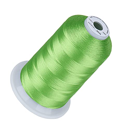 Image of Simthread 5500Yds 40WT Polyester Embroidery Thread Electric Green S035 | High-yardage 5000M spool offers smooth feeding and stable 40WT polyester thread for home and commercial embroidery machines.