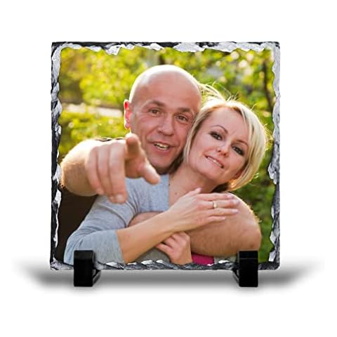 Chicken Craft Personalised Custom Printed Photo Rock Slate - Glossy Square, Personalised Photo Gift - 15cm x 15cm - with Stand Cover