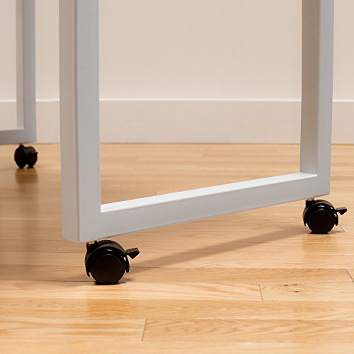 Image of Fully Bamboo Side Table - 48 inch x 24 inch Computer or Printer Table /Small Kitchen Table with Steel Frame (with Rolling Casters, Silver)