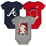 Outerstuff MLB Newborn & Infants 0-24 Months Change Up 3 Piece Onesie Creeper Romper Set (3/6 Months, Atlanta...