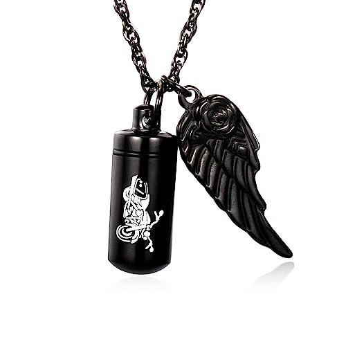 Cylinder Urn Necklace for Ashes Memorial Ashes Necklace with Angel Wing Motorcycle Biker Memorial Urn Pendant Ash Keepsake Cremation Jewelry