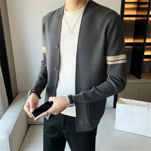 Men V-Neck Jacket Striped Business Cardigan with Pockets Knitted Sweaters Coat2