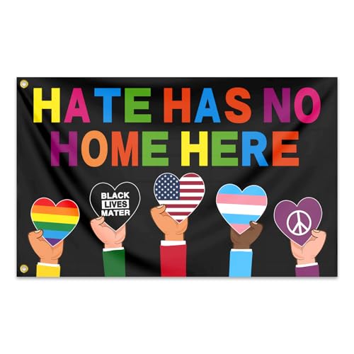 Image of Hate Has No Home Here Flag 3x5 Ft Hate Wont Make Us Great Flag Durable Polyester Diversity Equity Inclusion Flags for Outdoor House Indoor Outside Yard Sign Banner Decoration