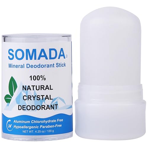 SOMADA Crystal Deodorant Stick for Women and Men, 4.25 oz/120g - 100% Natural Alum Salt Stone Rock - Unscented Mineral Rock