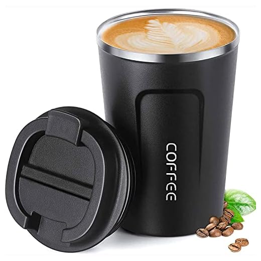 ERBO Koffiemok om mee te nemen, roestvrijstalen thermobeker, lekvrije koffiekop, met deksel, thermobeker voor onderweg, milieuvriendelijk, zwart, 380 ml