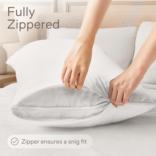 Ultra Soft Pillow Protectors with Zipper Standard Size - Set of 8 Breathable Pillow Covers - 100% Protection Against Stains, Dust & Dirt - Machine Washable (White) - Thumbnail 3