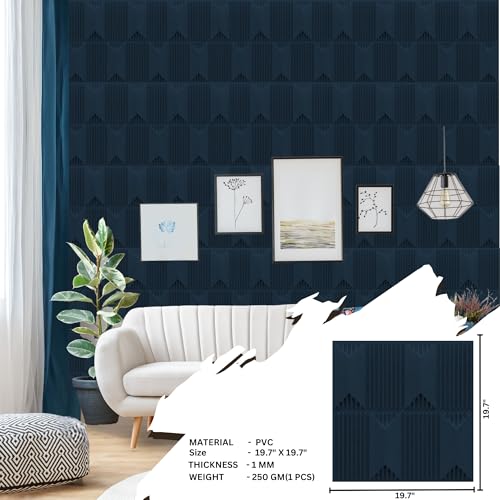 Image of Kayra Decor Wall Panels for Bedroom PVC Artisian Design Navy Blue Color 19.7 inch x 19.7 inch (Pack of 12) - Covers 32.34 Sq. Ft.