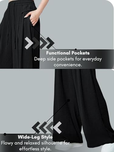 Image of GRECIILOOKS High Waist Polycotton Trousers for Women - Flared Parachute Pants with Side Pockets | Casual Travel Cargo Pants (Available in Plus Size and Value Pack)