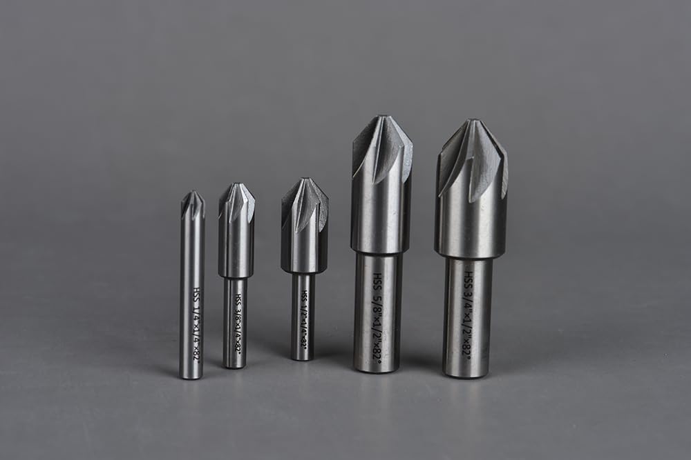 Countersink Drill Bits Set JESTUOUS 82 Degree 6 Flute 3/4" 5/8" 1/2" 3/8" 1/4" HSS Round Shank Precision Ground for Metal,5 Pieces