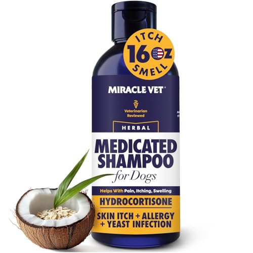 Miracle Vet Medicated Dog Shampoo for Itchy Skin Relief - Dog Allergy Relief, Yeast Infection, Hot Spot & Dry Skin Anti-Itch Treatment, Antifungal for Dogs - Hydrocortisone (16 oz)