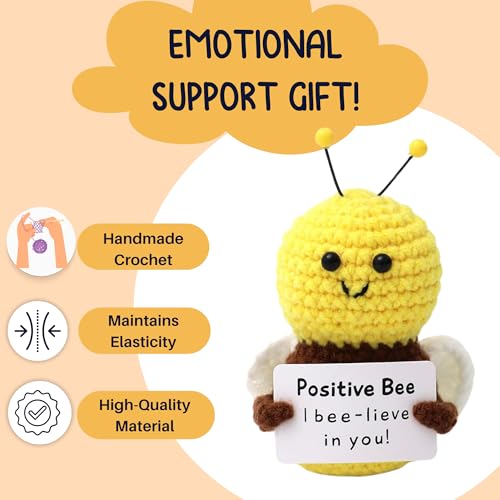 Image of Cute Emotional Support Crochet Toys Handmade Gifts with Message for Women Men Friends Coworkers, Birthday Christmas Valentine's Gift (Honeybee)