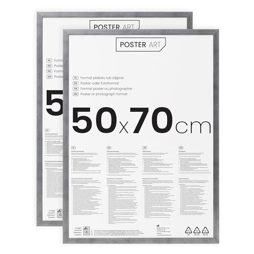 POSTER ART Bilderrahmen Set 2 Stück 50x70 cm Silber gealtert San Diego | Zum Aufhängen aus MDF und Acrylglas | Wand Bilderrahmen Moderner Fotorahmen | Posterrahmen 50x70 cm