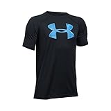 Under Armour Boys' Tech Big Logo Short Sleeve T-Shirt, Black/Carolina Blue, Youth Large