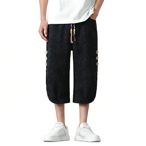 Pantalones deportivos 7/8 para hombre con cintura elástica y cordón ajustable en color liso