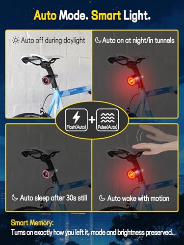Esaytool Variable Brightness Bike Tail Light, Brake Sensing Bicycle Rear Light, 800 mAh USB-C Rechargeable, 4 Lighting Modes, IPX6 Waterproof, Auto On/Off, Seatpost Mount Taillight - image 8