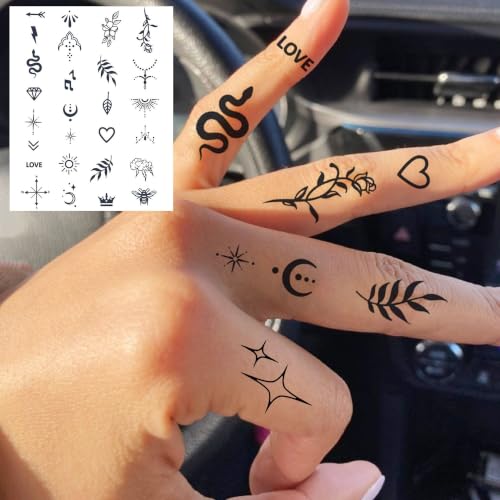 Image of 180+ PCS Bilizar 13 Sheets Black Small Arrow Temporary Tattoos For Finger Hand Ear Neck Tattoo Sticker, Realistic Tiny Flower Star Crescent Lotus Fake Tattoos For Women Men Adults Long Lasting Tatoos