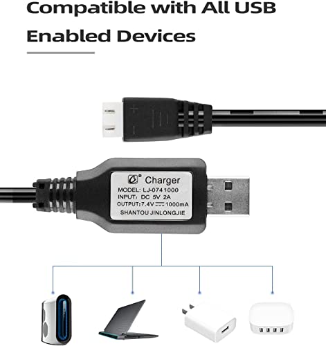 Bguad 7.4V 2S Lipo Battery Usb Charger Cable 1A Fast Charging With Xh-3P Connector For Scx24 Rc Car Truck Rock Crawler Fpv Drone Airplane Boat Racing Quadcopter Helicopter Airsoft Glider Uav, 2 Pcs #TOP4