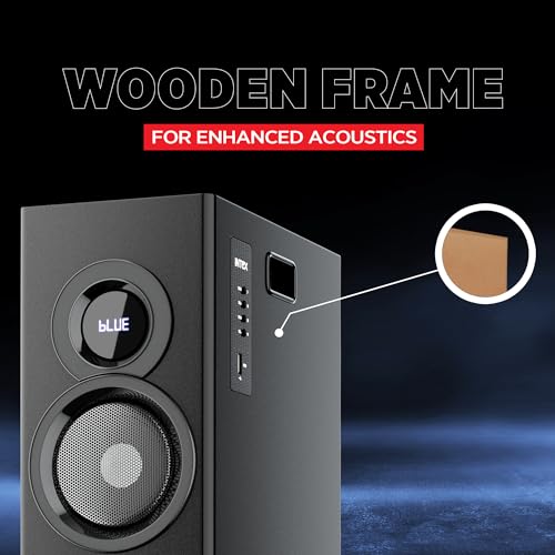 Image of Intex 1000-D Multimedia 100 Watt Bluetooth Tower Speaker | 2 Cordless Karaoke Mic & Party Speaker | LED Display & Triple Bass Boosted Drivers | Fully Remote Control (Black)