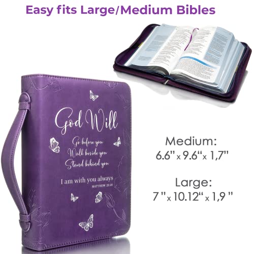 Bible Covers For Women And Girls - Leather Bible Case Bag Large And Medium Size Fits Books Up To 10.1 X 7 X 1.9 Inches - Gift For Women Bright Goods By Dehite - Purple Faux Pu Leather Bible Accessory #TOP4