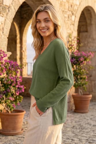 Image of Arach&Cloz Women's Wool Blend Oversized V Neck Fall Casual Pullover Sweater
