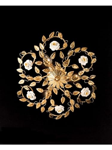Plafonnier en fer forgé feuille or 3 lumières pour éclairer grand salon