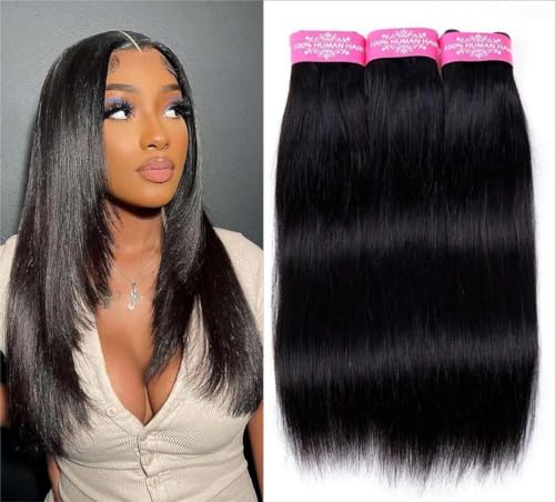 Sexycat Straight Human Hair Bundles 14 16 18 Inch 100% Unprocessed Brazilian Virgin Hair Extensions Weave Weft Bundles Human Hair Natural Color