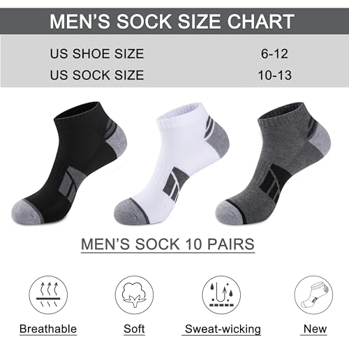 eallco 8 Pairs Mens Ankle Socks Low Cut Socks for Men Size 10-132