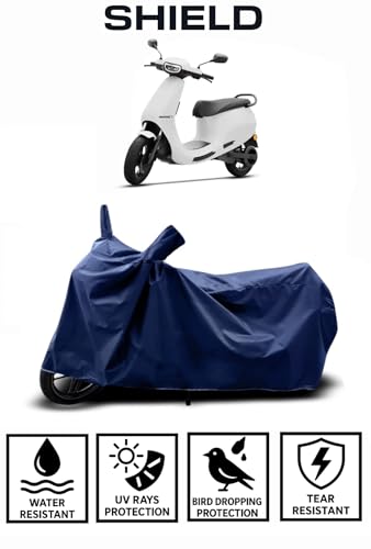 Image of Shield Heavy Duty Scooty Cover for Ola S1 pro | All-Season, Tear-Proof Fabric | with Side Mirror Pocket & Buckle Belt | Ola S1 pro Scooty Cover (Blue)