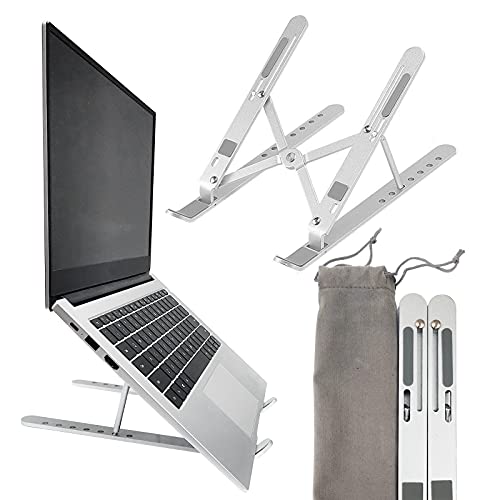 YIKUROOS Laptop Stand - Adjustable Ergonomic Aluminum Stand, 7 Angle Anti-Slip, Compatible with 9-15.6 inch Laptops, Silver