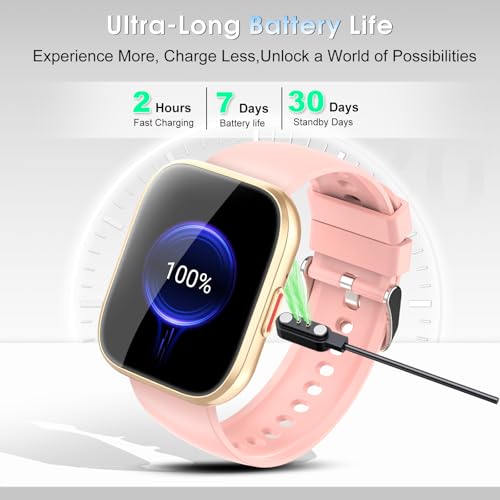 aycy Smartwatch Damen Herren, Fitnessuhr Damen mit Telefonfunktion 1.85\ Zoll Touchscreen, IP68 Wasserdicht Smart Watch mit schrittzähler Schlafmonitor, Uhren Herren für Android iOS, Hellrosa