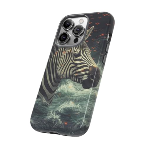 Coque iPhone 14 Pro rigide noire motif zèbre dans l'eau brillant - 2