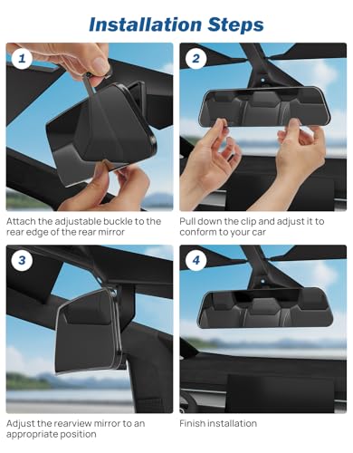 Image of JOYTUTUS Rear View Mirror compatible with Tesla Cybertruck, Wided Panoramic Convex Rearview Mirror, Interior Clip-on Wide Angle Rear View to Reduce Blind Spot Effectively