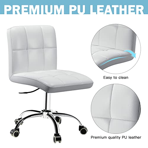 Outmaster 360° Office Desk Chair,Pu Adjustable Rolling Task Chair With Backrest For Barber,Office,Home, Computer,360° Swivel,Armless (White) #TOP7