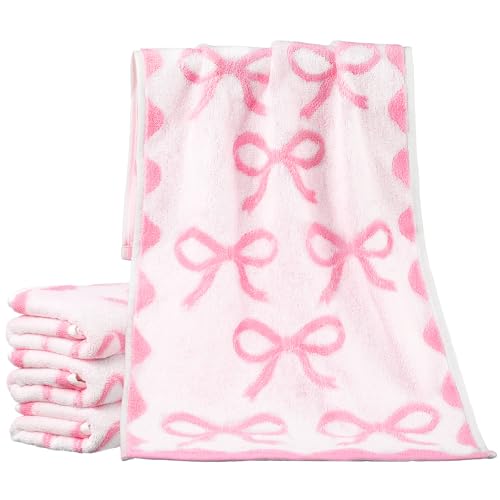 SmoothNovelty 4 Pcs Pink Bow Hand Towels for Bathroom 13 x 29 Soft 100% Cotton Coquette Face Towel Kitchen Decor Absorbent Preppy Bathroom Decor Back to School Bridal Shower Wedding Gift